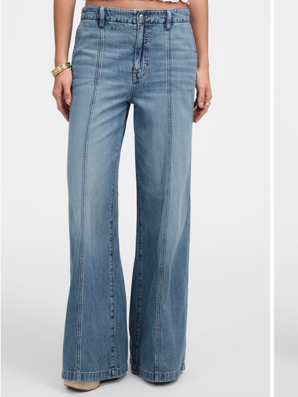 Madewell medium Wash wide leg sweep denim trouser with Front Seams, 28